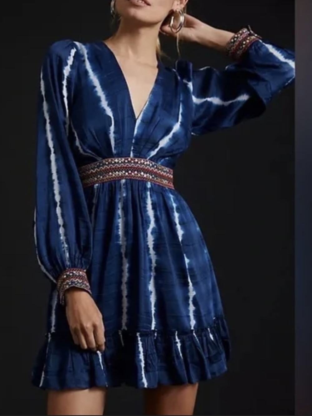 NWOT Anthropologie Verb by Pallavi Singhee Blue Tie Dye Mini Dress Tunic - Picture 3 of 11